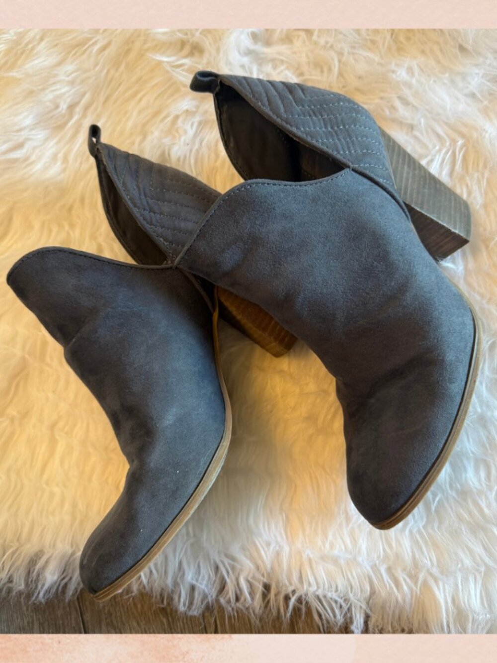 Carlos Santana Gray Suede Cut-Out Block Heel Ankle Bootie